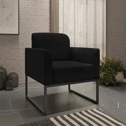 Kit Namoradeira e 1 Poltrona Decorativa Base Industrial Preta Maressa