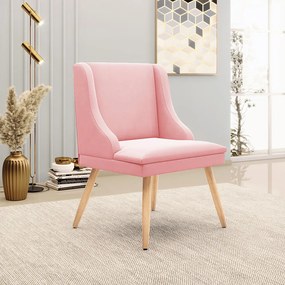 Kit 10 Cadeiras de Jantar Liz Suede Rosa Bebê Pés Palito Natural D03 - D'Rossi