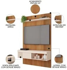Painel para TV 45 Pol com Bancada Suspensa 120cm Jade Freijó/Off White