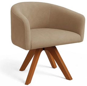 Poltrona Sala Base Giratória Madeira Arielle Suede Marrom Rato D03 - D'Rossi