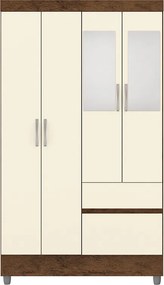 Guarda Roupa Solteiro Abruzzo 4 Portas de Bater 2 com Espelhos 2 Gavetas Nogueira/OffWhite G98 - Gran Belo