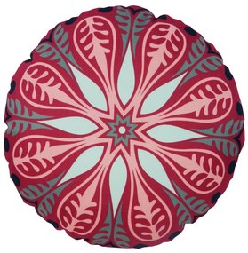 Almofada Redonda Ravi Cheia Indiana em Tons Cereja 40x40cm - ARI-0325