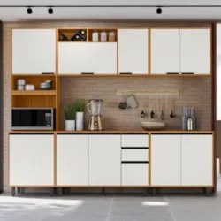 Armário de Cozinha CP04 260cm Nala Freijó UV/Off Acetinado Z44 - Mpoze