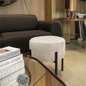 Puff Banqueta Decorativo Industrial Preto Iron Suede Bege D03 - D'Rossi