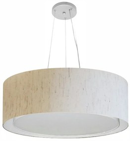Lustre Pendente Cilíndrico Duplo Md-4126 Cúpula em Tecido 80x30cm Linho Bege - Bivolt