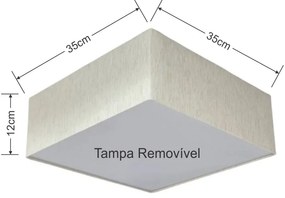 Plafon Quadrado Md-3001 Cúpula em Tecido 35x35x12cm Linho Bege - Bivolt