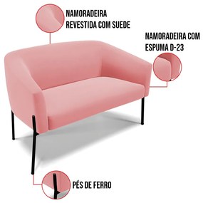 Sofá 2 Lugares Namoradeira Pé de Ferro Preto Stella Suede D03 - D'Rossi - Rose
