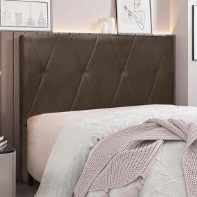 Cabeceira Decorativa Casal 1,40M Yves Veludo Marrom G63 - Gran Belo