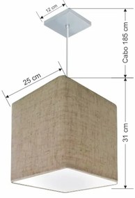 Lustre Pendente Quadrado Md-4051 Cúpula em Tecido 31/25x25cm Rustico Bege - Bivolt