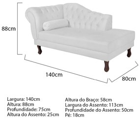 Recamier Diana 140cm Lado Direito Corano Branco - ADJ Decor