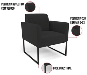Kit 2 Poltronas Base Industrial Preto Marisa Veludo - Preto