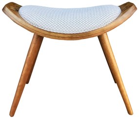 Puff Banqueta Wink Linho Geométrico Zig Zag Bege Pés Palito Castanho - D'Rossi