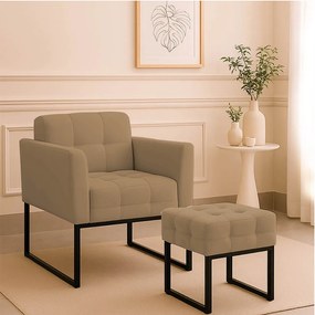 Poltrona Sala e Puff Decorativo Industrial Elisa Suede D03 - D'Rossi - Marrom Rato