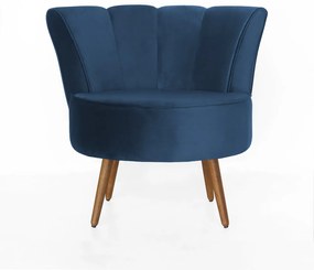 Poltrona Pérola Decorativa Pés Palito Veludo Azul Marinho