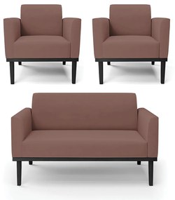 Conjunto 2 Poltronas e 1 Namoradeira Decorativa Isabella Pés Fixo em Madeira Preto Veludo Rose G19 - Gran Belo