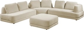 Sofá de Canto Modulado Vercelli 642cm com Almofadas Soltas e Puff Veludo Luxo Bege  G92 - Gran Belo