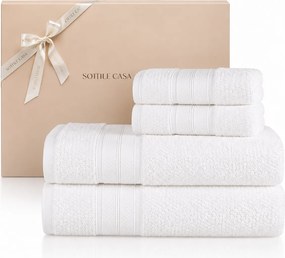 Kit 4 Pçs Toalhas Karsten 100% Algodão Nuvia c/ Caixa de Presente - Branco Branco