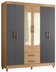 Guarda Roupa Solteiro 154cm com Espelho Dony A02 Freijó/Titanium - Mpo