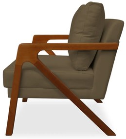 Poltrona Decorativa Amber Base De Madeira Veludo Marrom