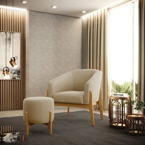 Poltrona com Puff Base de Madeira Stella Suede D03 - D'Rossi - Marrom Rato