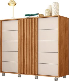 Cômoda Ripado Tulia 136cm 2 Portas 5 Gavetas MDP Freijo/OffWhite G11 - Gran Belo