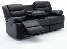 Poltrona Reclinável Sala de Cinema 3 Lugares Hollywood Manual Massagem Aquecimento Porta Copos PU G94 - Gran Belo - Preto