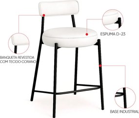 Banqueta Cozinha Alta com Encosto Industrial Preto Kit 6 Londres PU D03 - D'Rossi - Branco