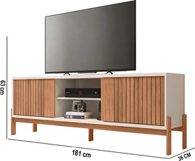 Rack TV 72 Pol 180cm Bancada Ripado para Sala Kellem Freijó/Off White C01 - D'Rossi