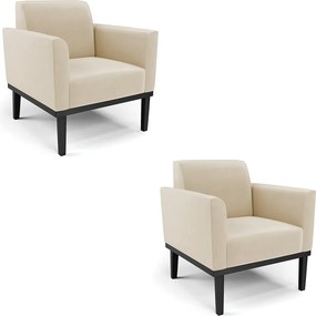 Kit 2 Poltronas Decorativas Isabella Pés Fixo em Madeira Preto Suede Bege G19 - Gran Belo