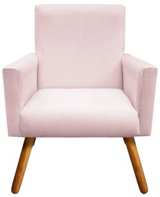 Poltrona Nina Veludo Rosê Pés Palito Castanho D'Rossi
