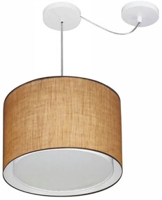 Lustre Pendente Cilíndrico Com Desvio Md-4306 Cúpula em Tecido 40x30cm Palha - Bivolt