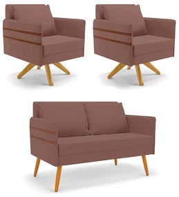Kit 01 Namoradeira 02 Lugares e 02 Poltronas Mari Veludo Base de Madeira MA30 - Rose