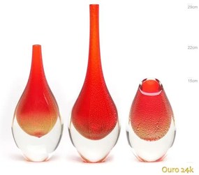Conjunto 3 Gotas Mini Vermelho com Ouro Murano Cristais Cadoro