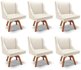 Kit 6 Cadeiras Decorativas Sala de Jantar Base Giratória de Madeira Firenze PU Bege/Natural G19 - Gran Belo