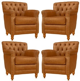 Kit 04 Poltronas Decorativas Sala de Estar Níger Pés Madeira Couro Mel G58 - Gran Belo