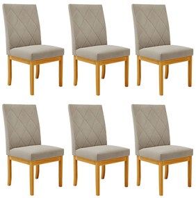 Kit 6 Cadeiras de Sala de Jantar Estofadas Gomes Madeira Maciça Suede Bege G78 - Gran Belo
