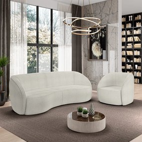 Conjunto Sofá Sala de Estar Bipartido 240cm e Poltrona Clarke Bouclê OffWhite G45 - Gran Belo