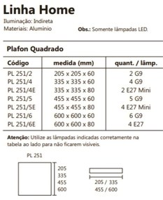 Plafon Home Quadrado De Sobrepor 45,5X45,5X8Cm 04Xe27 - Usina 251/5E (MR-T - Marrom Texturizado + BR-F - Branco Fosco)