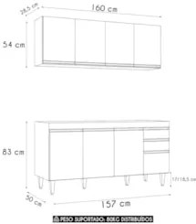 Armário Cozinha e Balcão Para Pia 160cm Arkansas Cinza Claro - Lumil