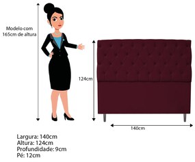 Cabeceira Estofada Liverpool 140 cm Casal Suede Bordô - ADJ Decor