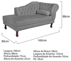 Recamier Diana 160cm Lado Esquerdo Suede Cinza - ADJ Decor