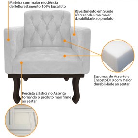 Poltrona Classic Pés Luís XV Suede Branco - ADJ Decor