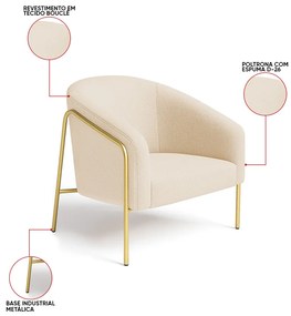 Poltrona Sala Industrial Alta Dourado Kit 2 Stella Bouclê D03 - D'Rossi - Bege