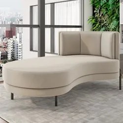 Chaise Longue Divã 164cm Braço Direito Logus D06 Veludo Bege - Mpozena