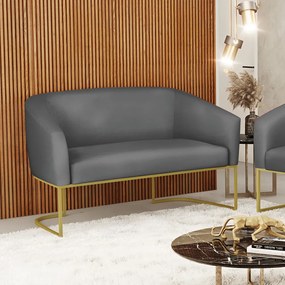 Sofá 2 Lugares Namoradeira Industrial Dourado Stella Sintético Grafite D03 - D'Rossi