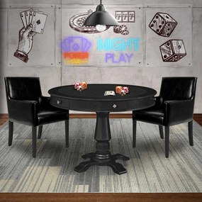 Mesa de Jogos Carteado Redonda Victoria Tampo Reversível Preto com Kit 2 Cadeiras Liverpool PU Preto Liso G36 G15 - Gran Belo