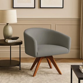 Poltrona Sala Base Giratória Madeira Arielle Linho Grafite D03 - D'Rossi