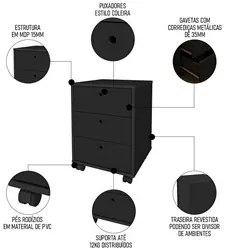 Conjunto Escritório Home Office 4 Peças Nil A06 Preto - Mpozenato