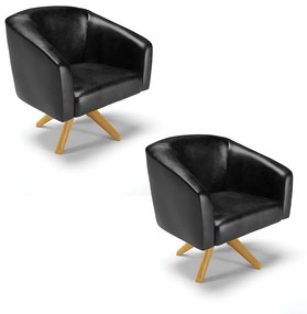 Poltrona Decorativa Giratória MA30 Kit 2 Stella Sintético PU D03 - D'Rossi - Preto