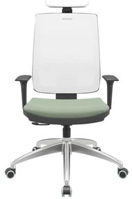 Cadeira Office Brizza Tela Branca Com Encosto Assento Vinil Verde RelaxPlax Base Aluminio 126cm - 63608 Sun House